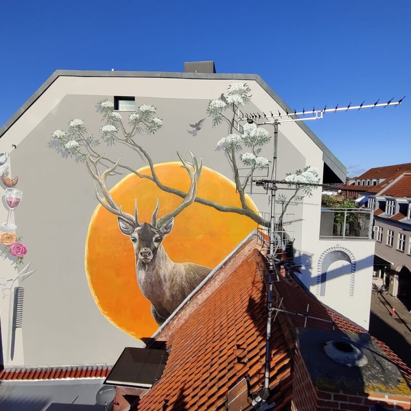 Another wall painting in walking street Helsingørgade in Hillerød, a town in Denmark